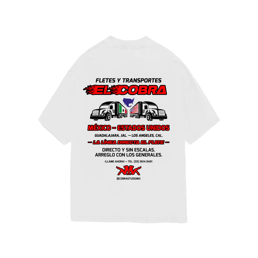 FLETES Y TRANSPORTES "EL COBRA" OVERSIZED HEAVYWEIGHT 240 GSM 100% ALGODÓN BLANCO