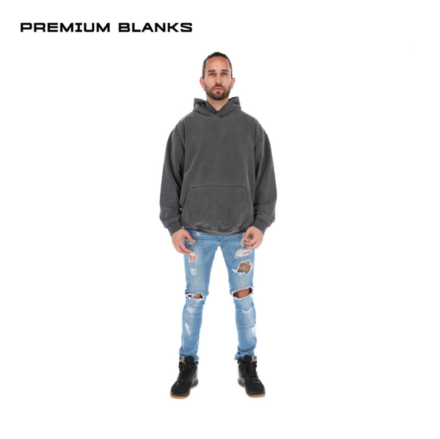 HOODIE NEGRO PIGMENT DYE OVERSIZED 400 GSM 100% ALGODÓN HEAVYWEIGHT COTTON