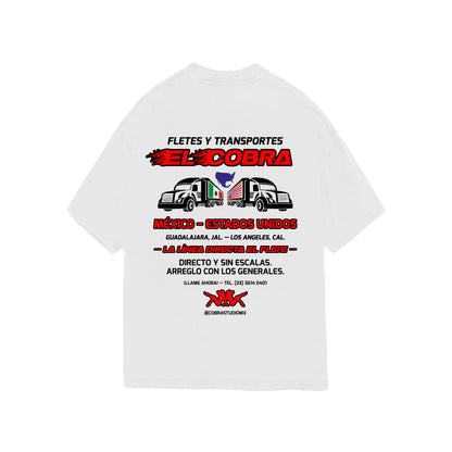 FLETES Y TRANSPORTES "EL COBRA" OVERSIZED HEAVYWEIGHT 240 GSM 100% ALGODÓN BLANCO