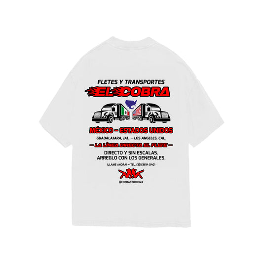 FLETES Y TRANSPORTES "EL COBRA" OVERSIZED HEAVYWEIGHT 240 GSM 100% ALGODÓN BLANCO